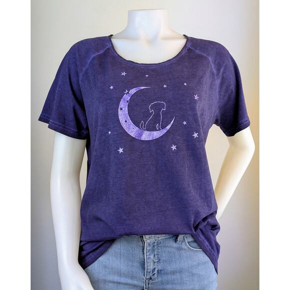 New The Animal Rescue Site Dog & Moon T-Shirt Tee Size Large Acid Wash Purple - Picture 2 of 11